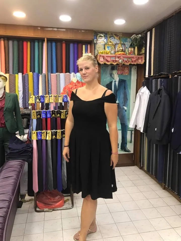 Woman in a luxury formal ensemble